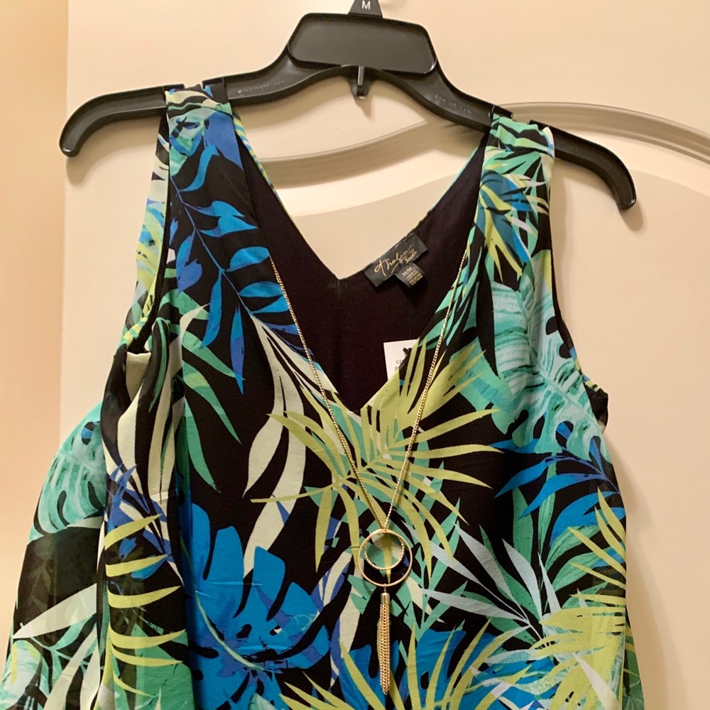 Asymmetrical, floral print top & tassel necklace S - Picture 9 of 9